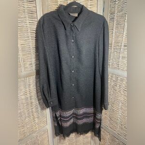 VTG 90s Woven Long Sleeve Button Down Tunic Dress - size Large